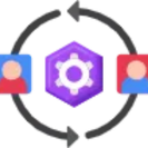Automated workflow icon showing users and a central gear.