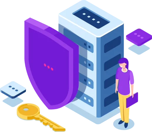 Application security testing illustration with server and shield protection